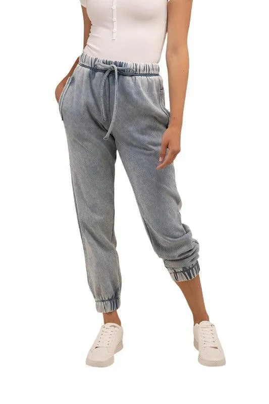 Acid Wash Fleece Sweatpants With Pockets