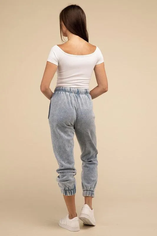 Acid Wash Fleece Sweatpants With Pockets