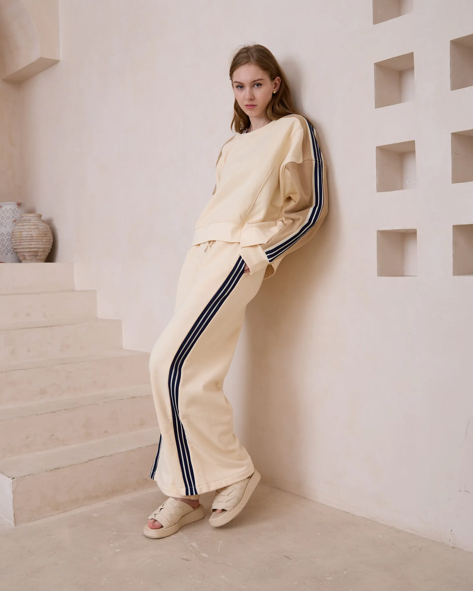 Alex Cream Contrast Stripe Sweatpants