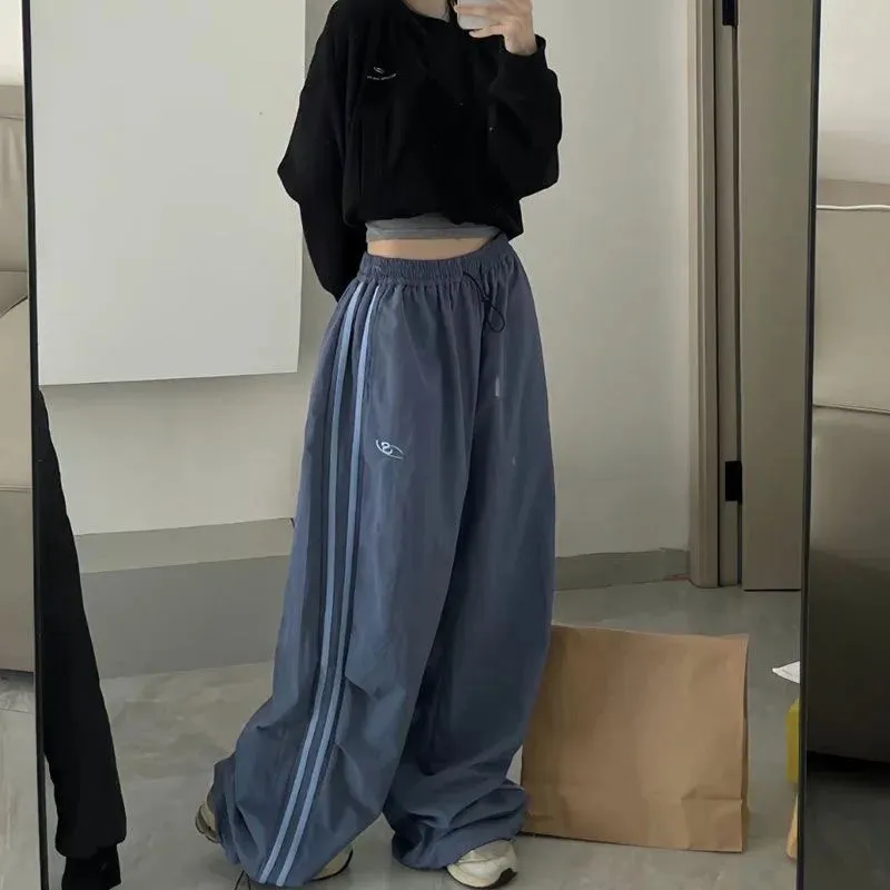 Bonnyshow Y2K Women Cargo Pants Vintage Streetwear Baggy Wide Leg Sweatpants Casual Drawstring Oversize Pockets Tech Fashion Trousers