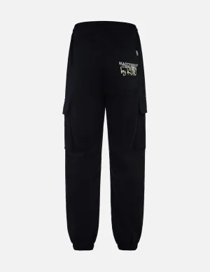 Brush Effect Logo Embroidery Cargo Sweatpants