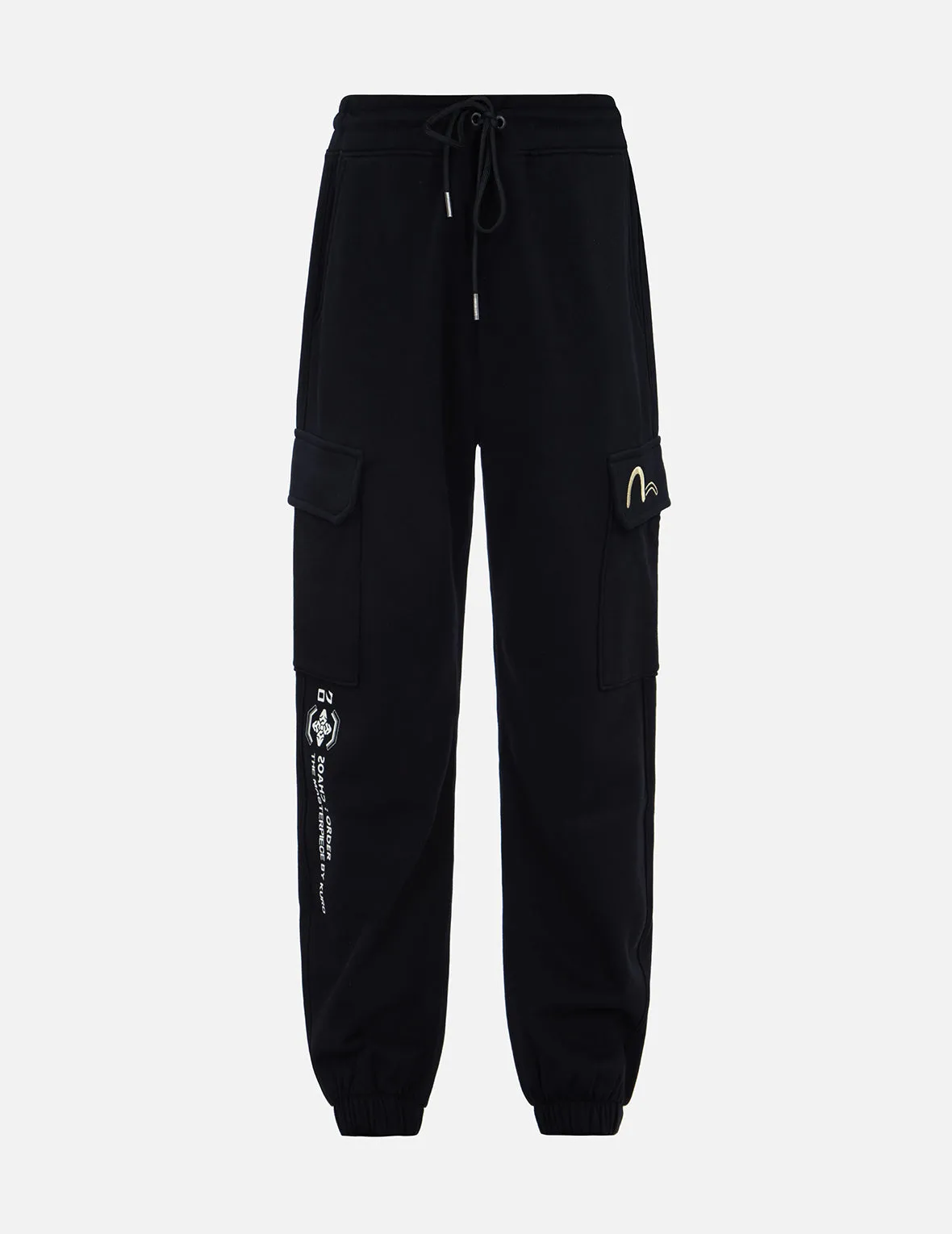 Brush Effect Logo Embroidery Cargo Sweatpants