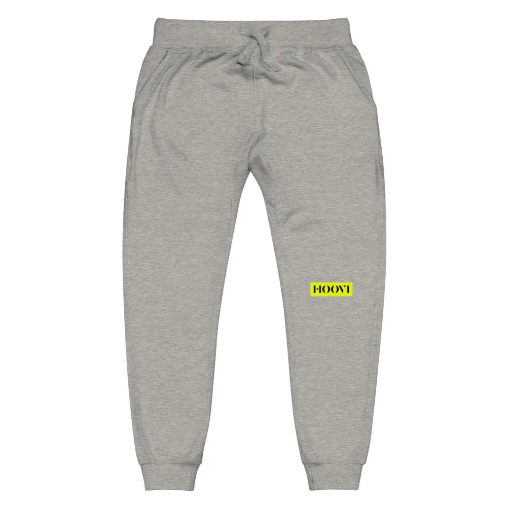 Capital H's Unisex Fleece Sweatpants (Black Hoovi Print) Neon Yellow & Black Logo