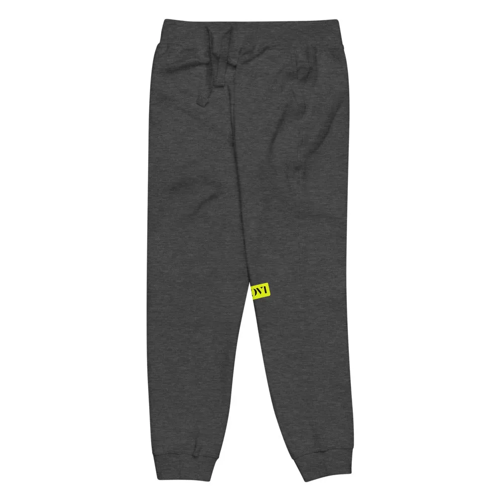 Capital H's Unisex Fleece Sweatpants (Black Hoovi Print) Neon Yellow & Black Logo