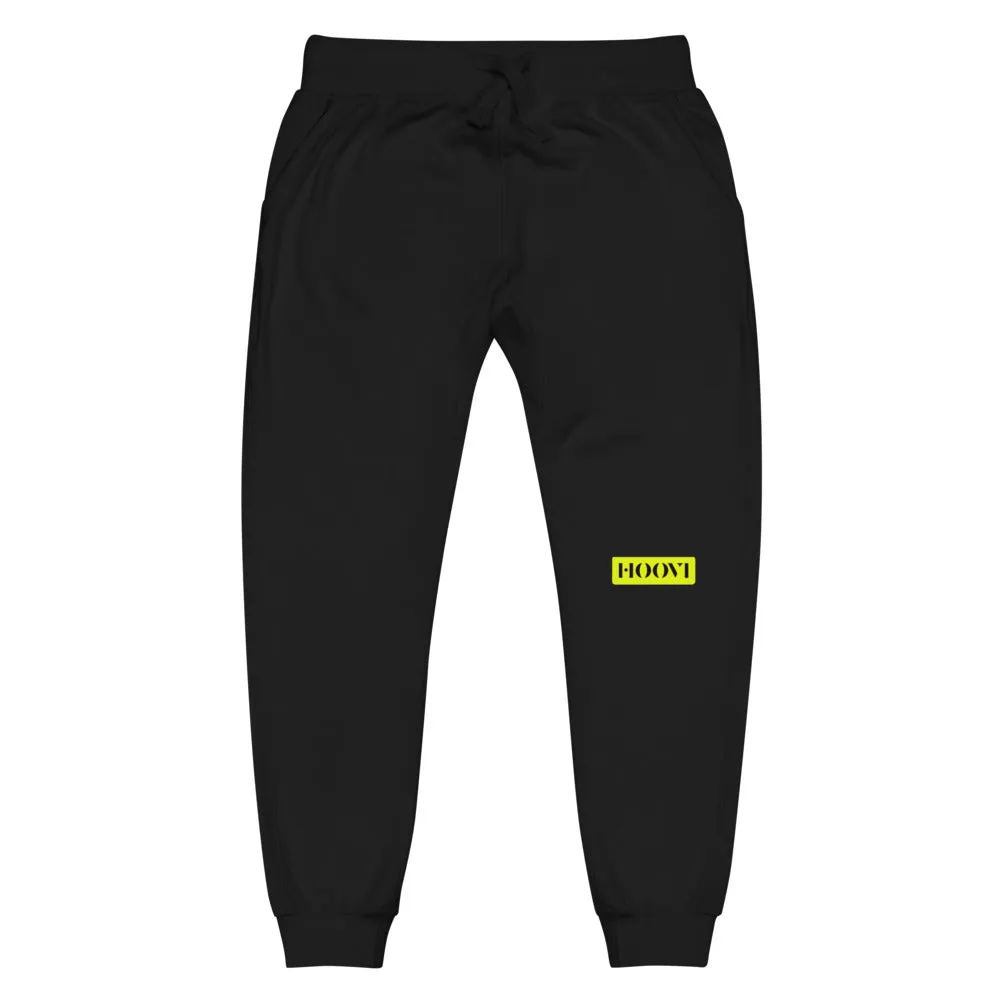 Capital H's Unisex Fleece Sweatpants (Black Hoovi Print) Neon Yellow & Black Logo