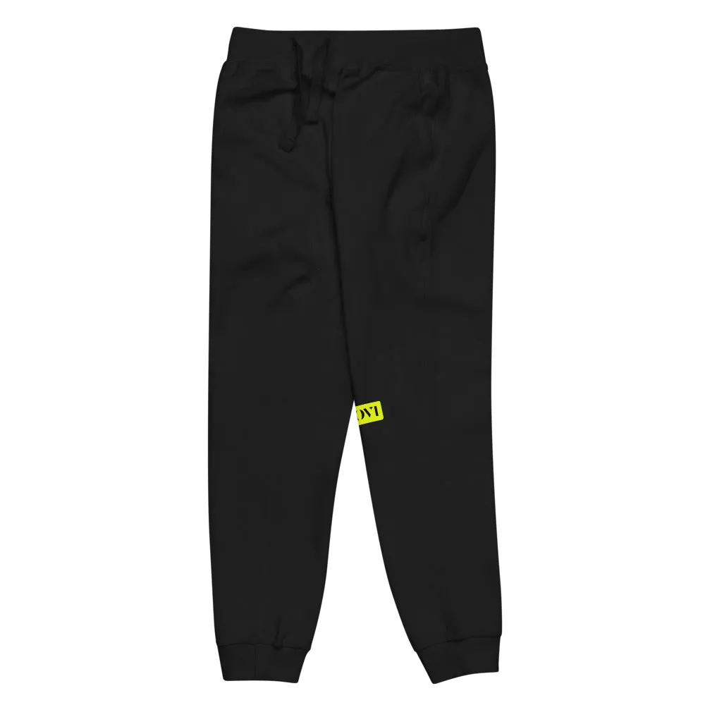 Capital H's Unisex Fleece Sweatpants (Black Hoovi Print) Neon Yellow & Black Logo