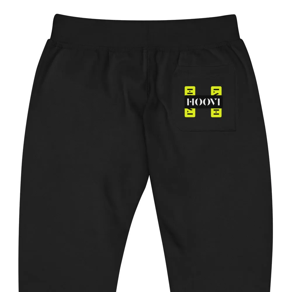 Capital H's Unisex Fleece Sweatpants (Black Hoovi Print) Neon Yellow & Black Logo