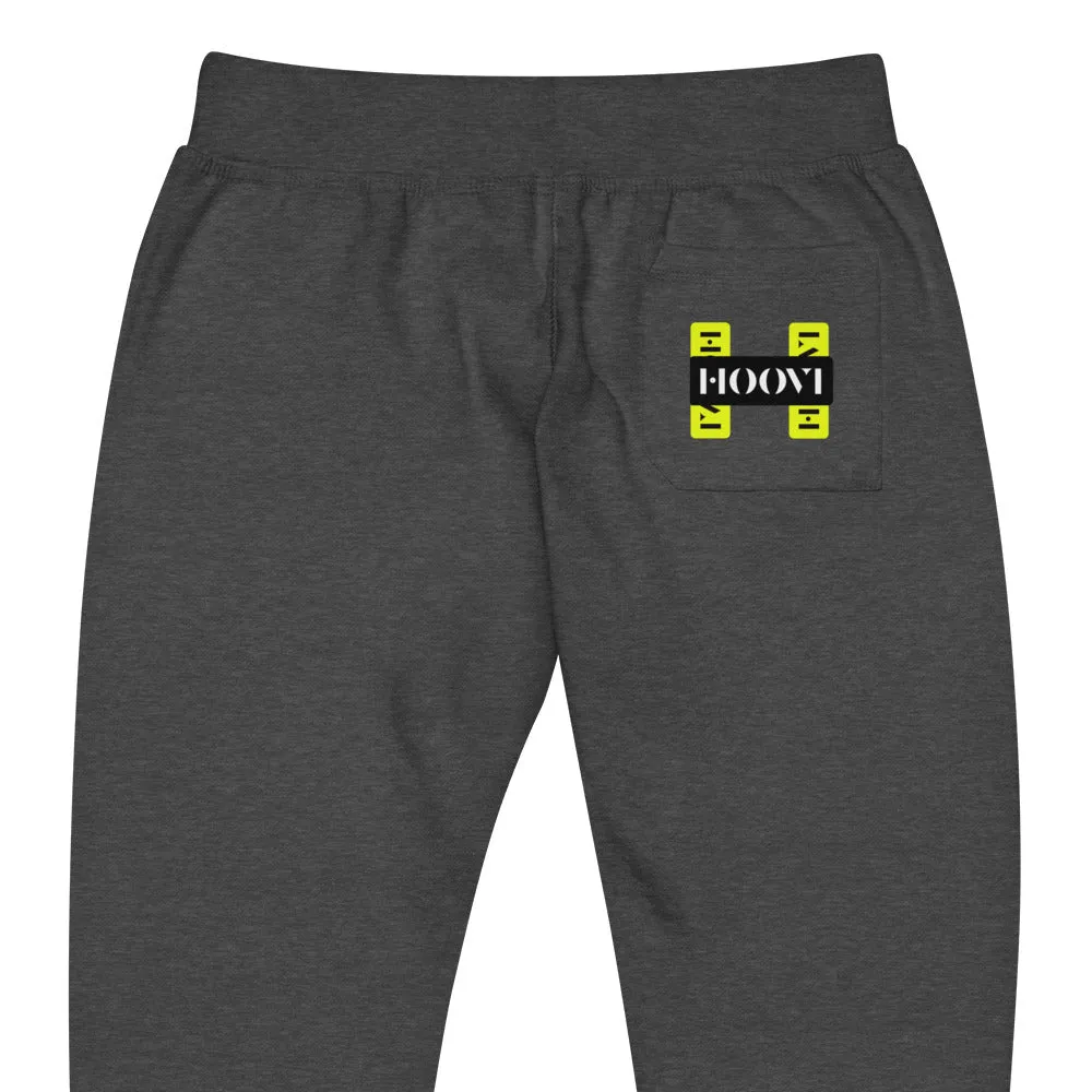 Capital H's Unisex Fleece Sweatpants (Black Hoovi Print) Neon Yellow & Black Logo