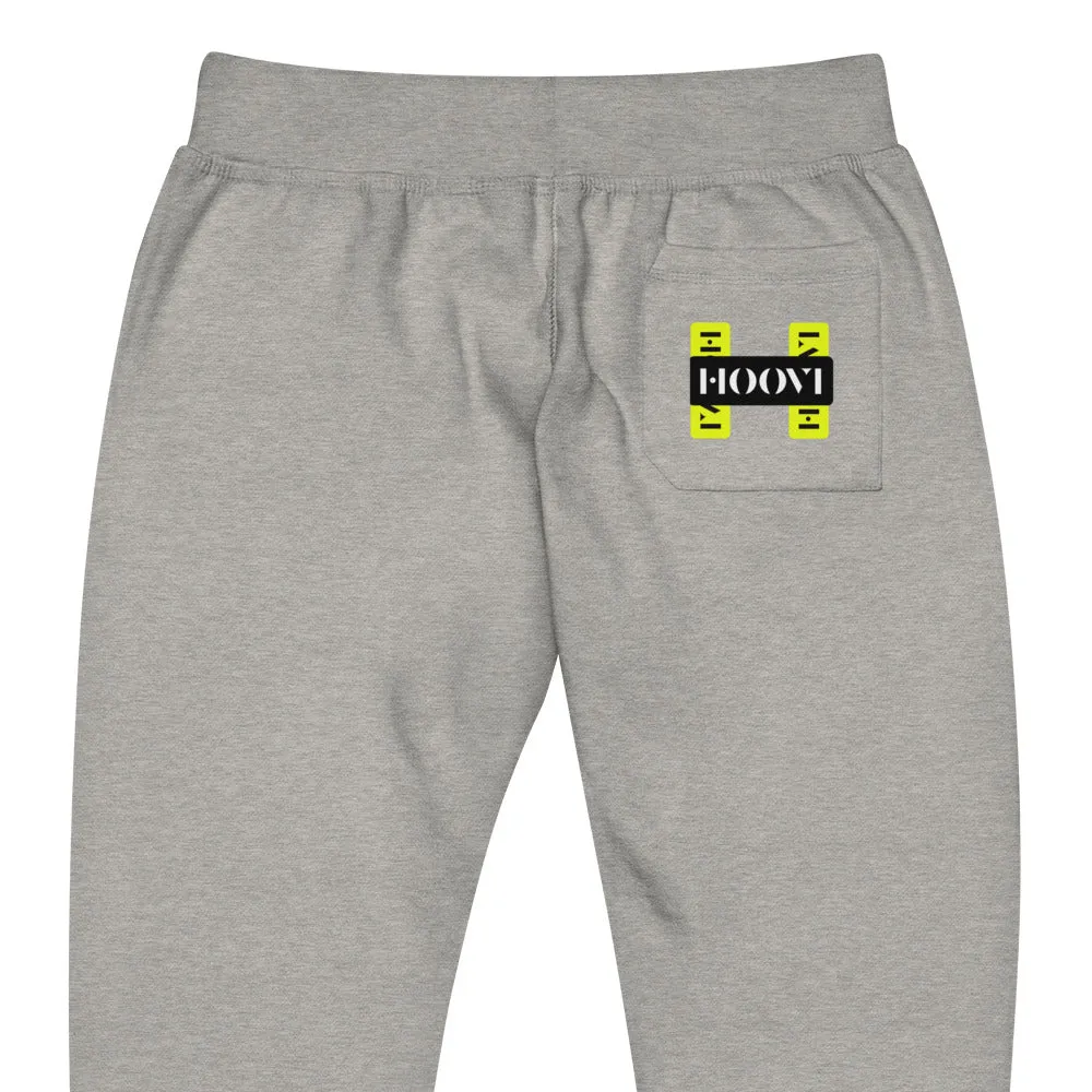 Capital H's Unisex Fleece Sweatpants (Black Hoovi Print) Neon Yellow & Black Logo