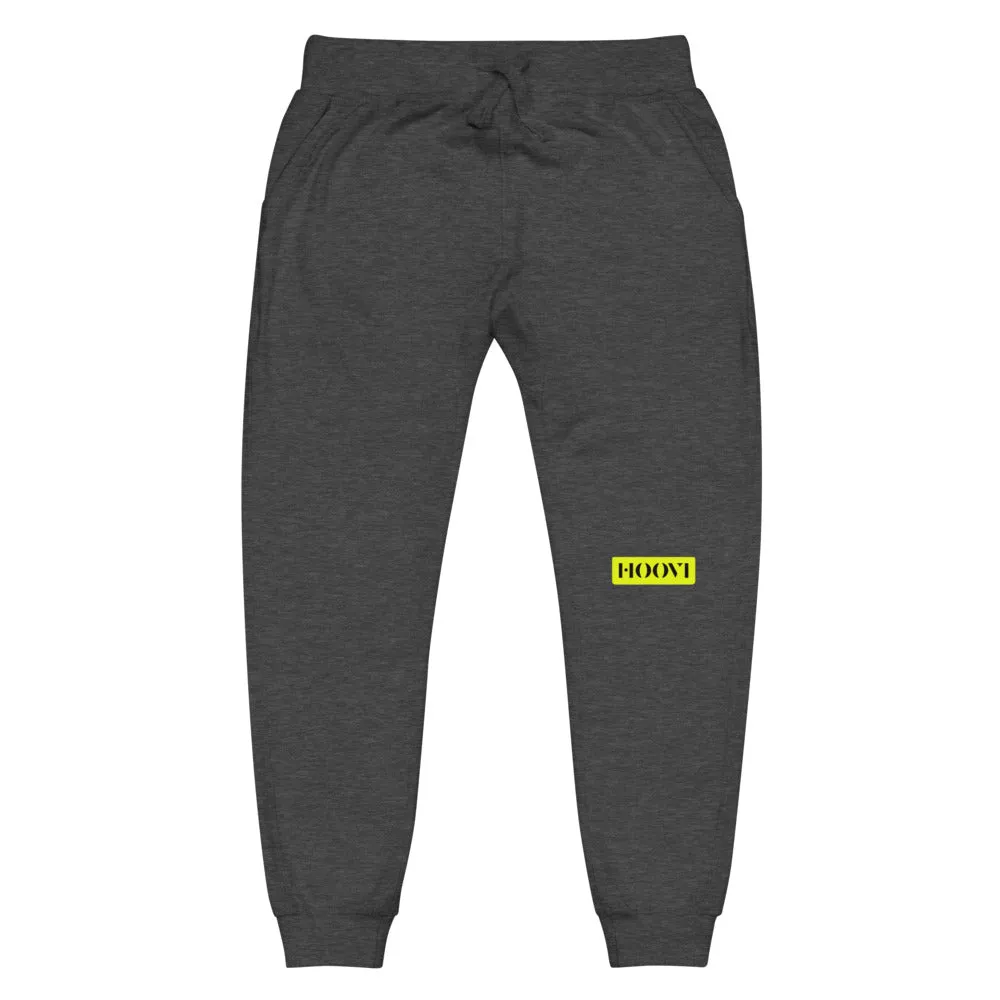 Capital H's Unisex Fleece Sweatpants (Black Hoovi Print) Neon Yellow & Black Logo