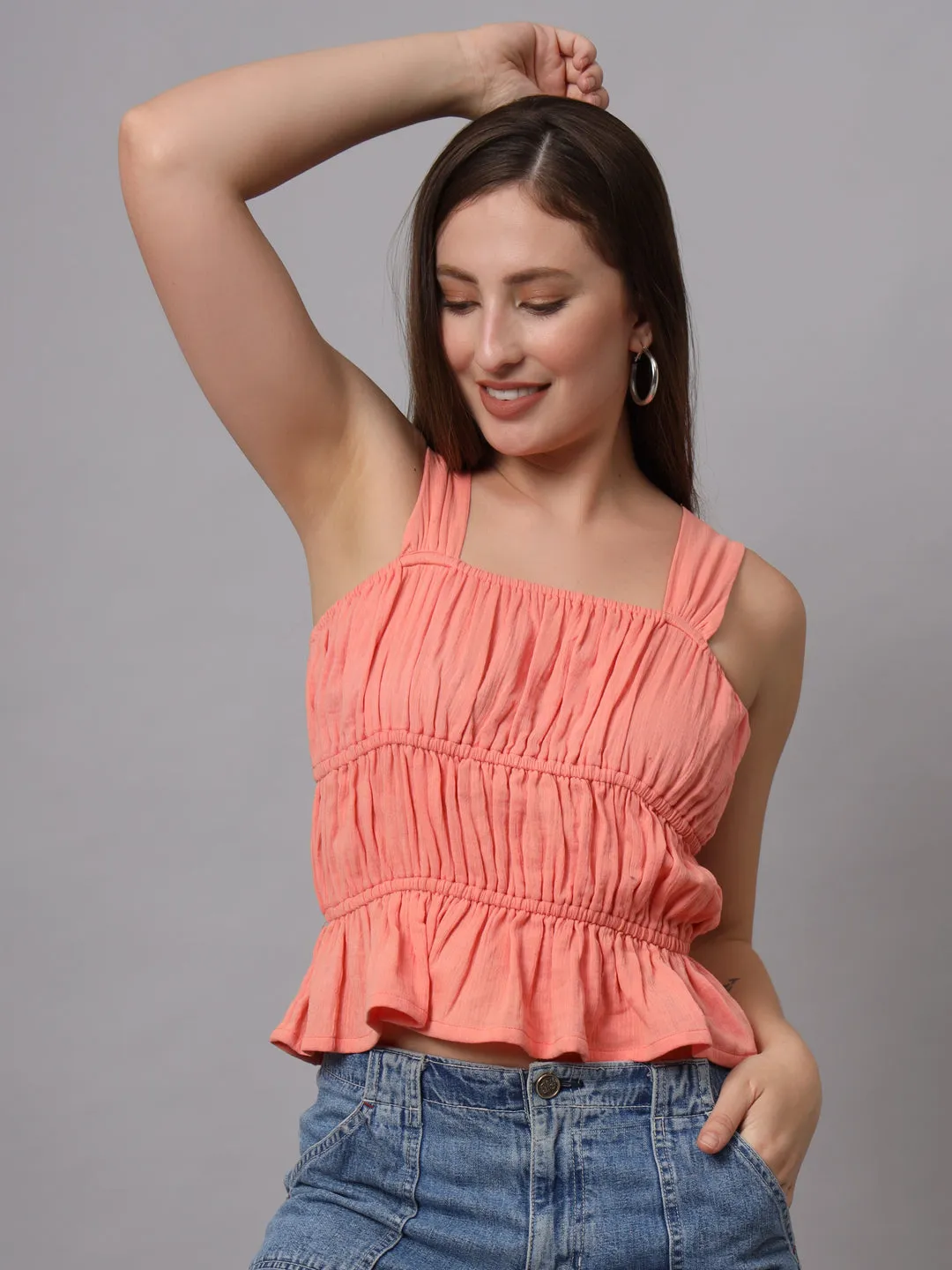 Cotton Cinched Waist Crop Top