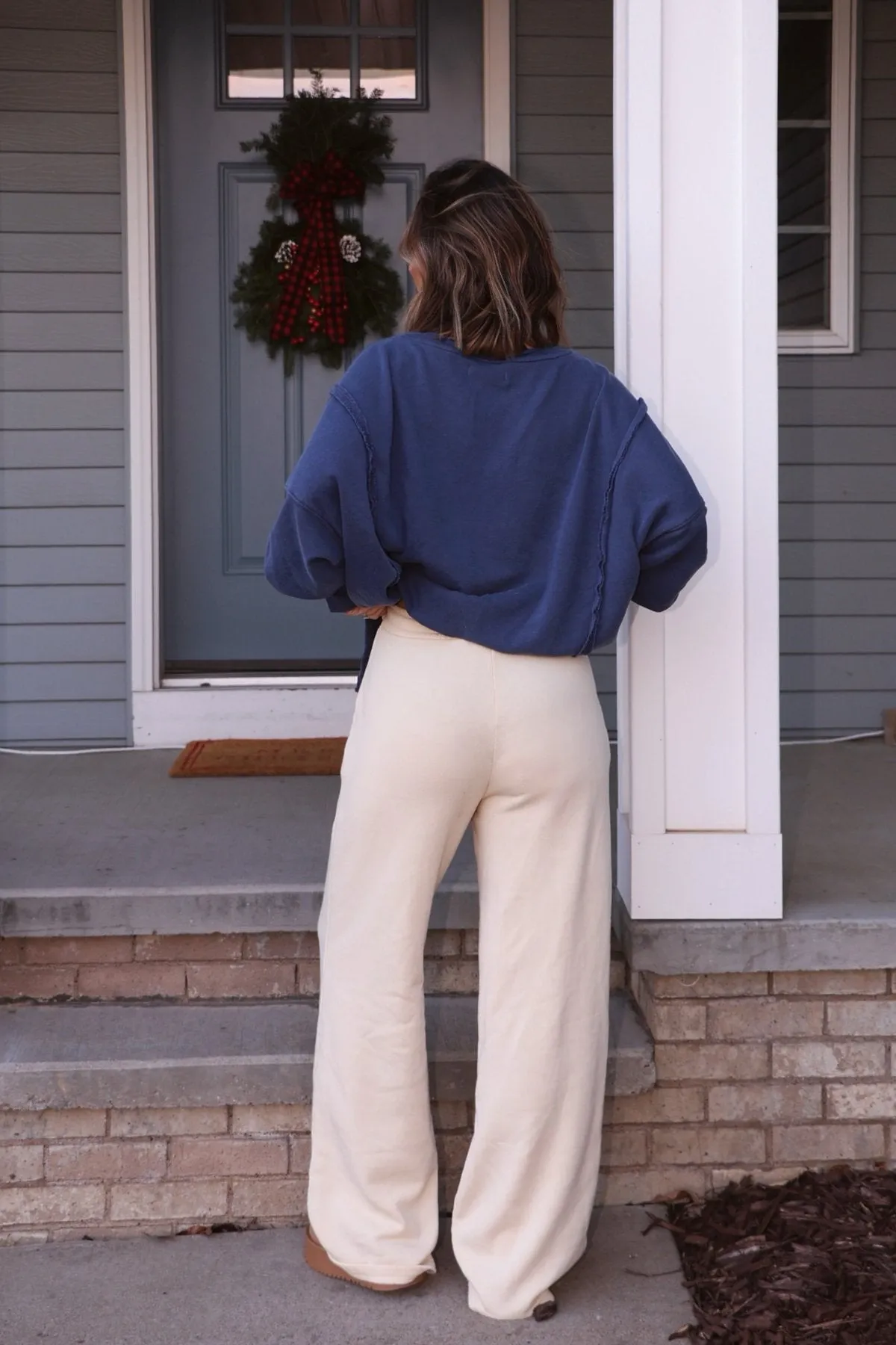 Cream Seam Detail Wide Leg Sweatpants