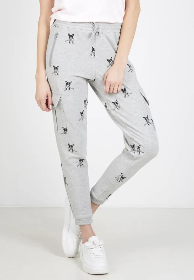 Doggo Print Joggers In Ash Color