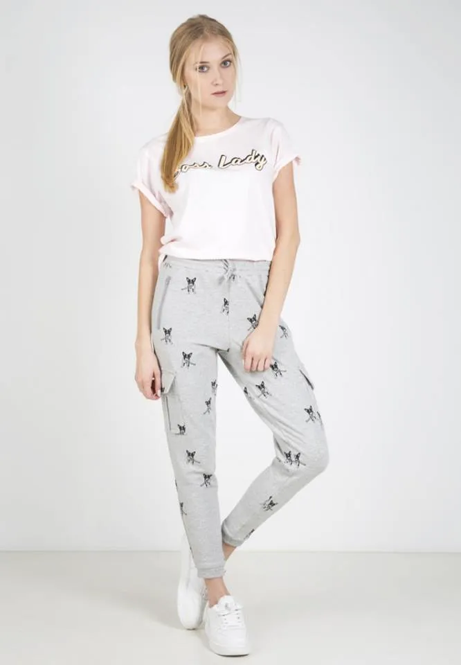 Doggo Print Joggers In Ash Color