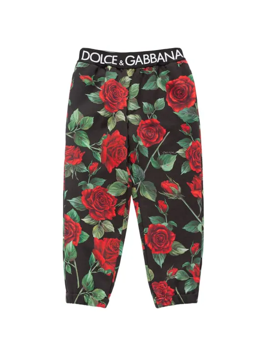 Dolce&amp;Gabbana   Rose print cotton sweatpants w/logo 