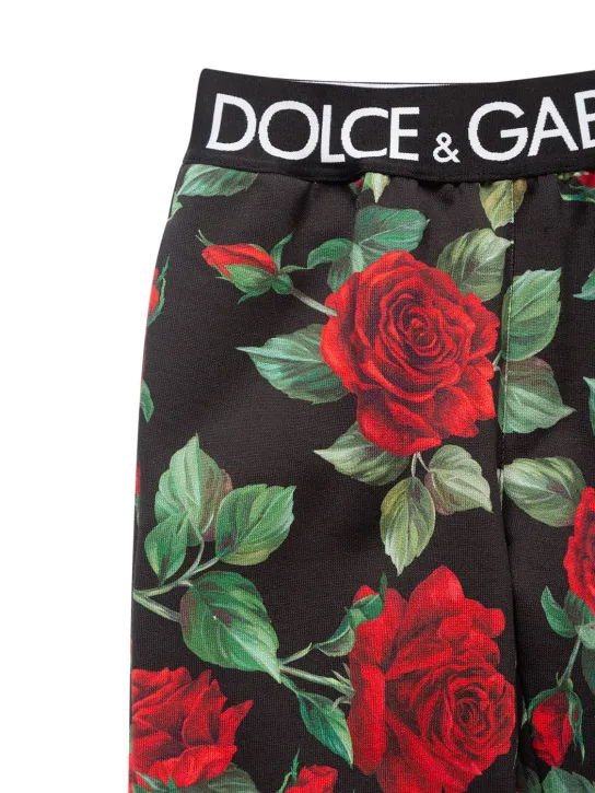 Dolce&amp;Gabbana   Rose print cotton sweatpants w/logo 