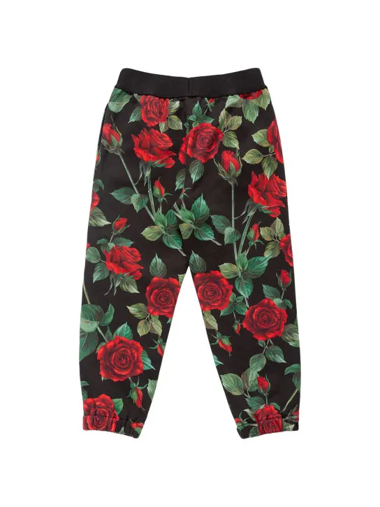 Dolce&amp;Gabbana   Rose print cotton sweatpants w/logo 