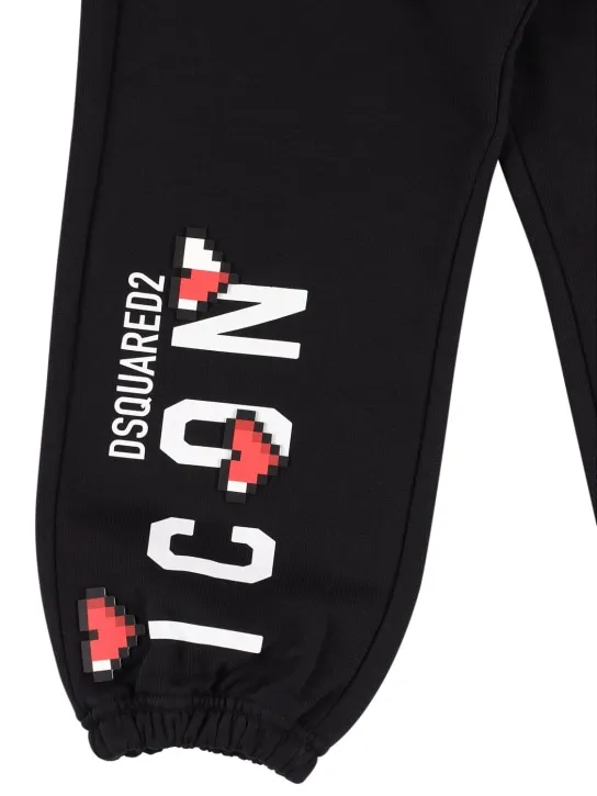 Dsquared2   Icon print cotton sweatpants w/hearts 