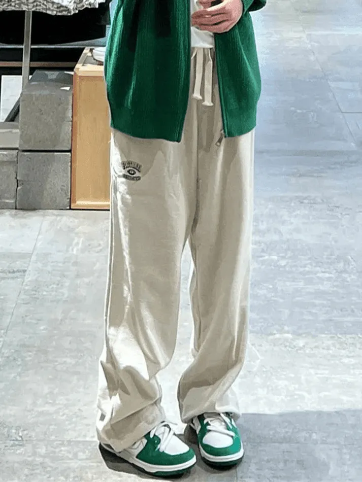 Embroidered Straight Leg Casual Sweatpants