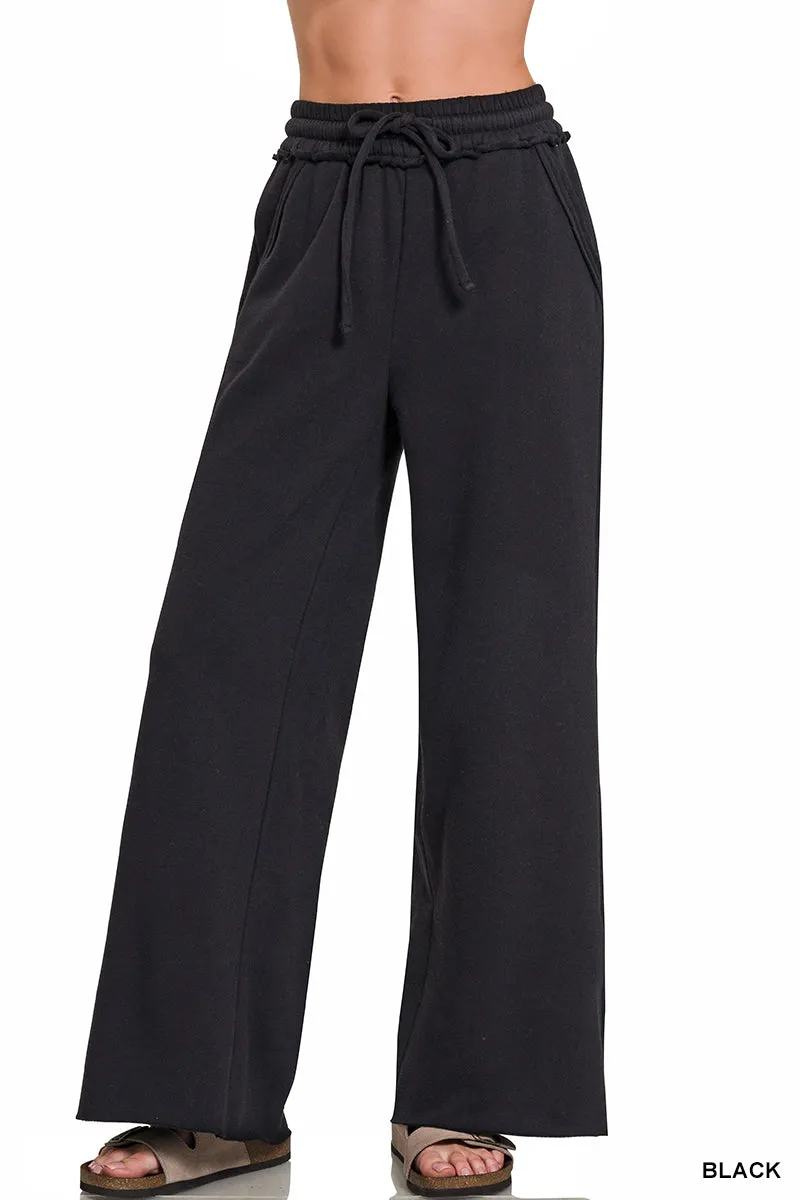 FLEECE EXPOSED SEAM WIDE LEG SWEATPANTS