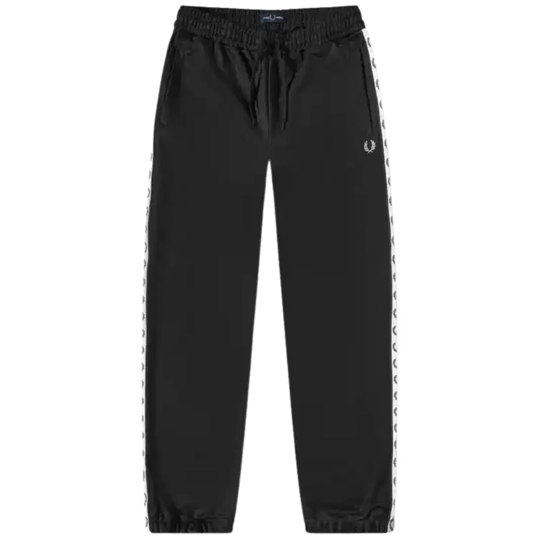 Fred Perry Branded Taped Hem Black Sweatpants