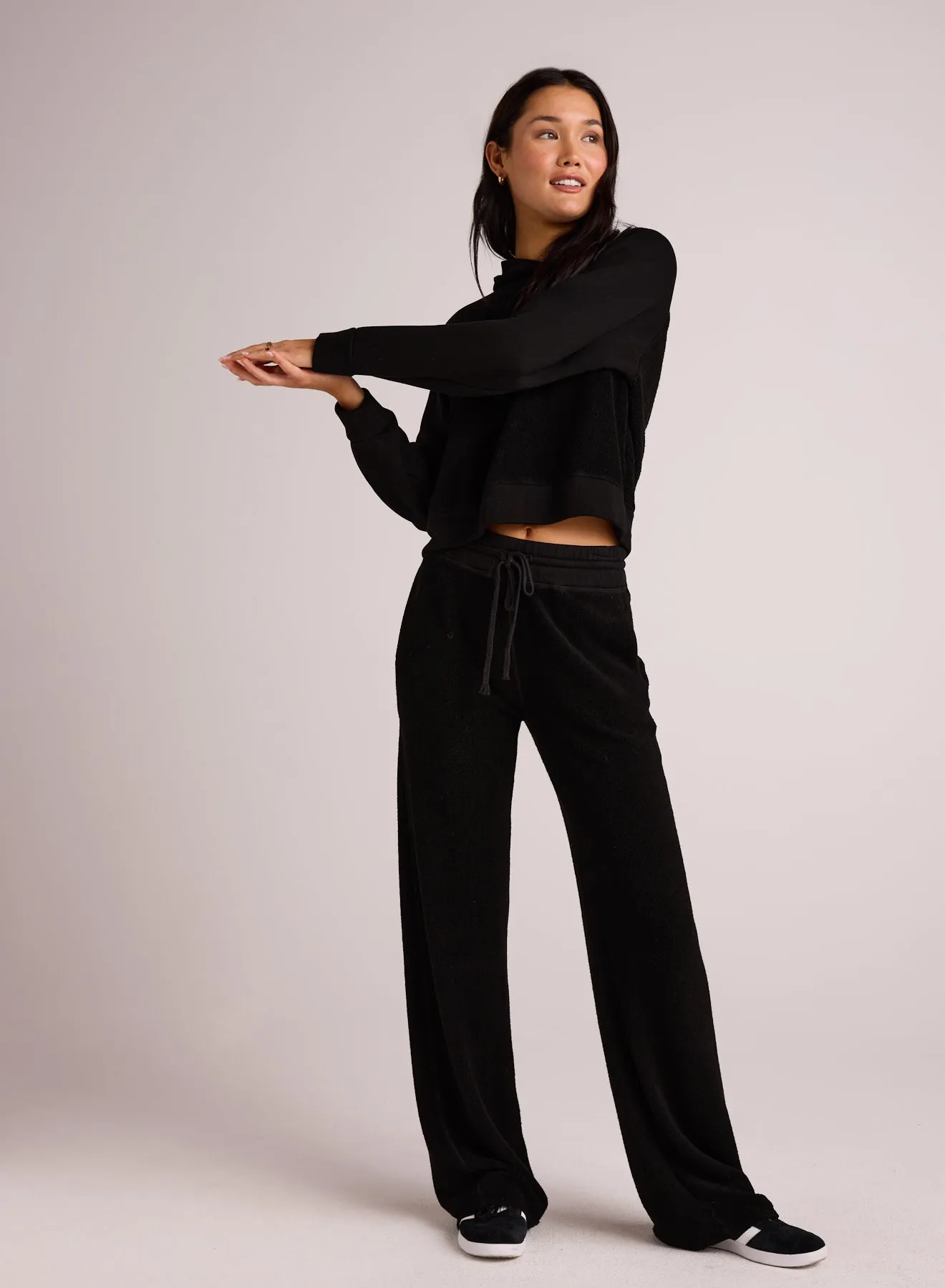 French Terry Wide Leg Sweatpant - Black