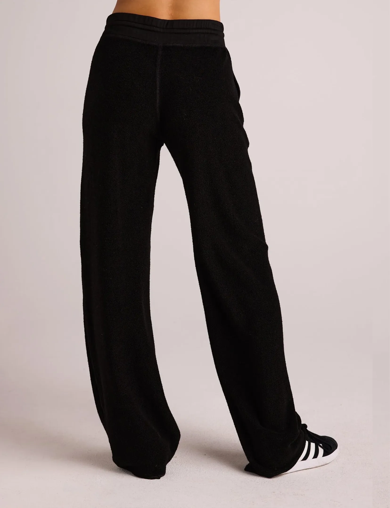 French Terry Wide Leg Sweatpant, Black