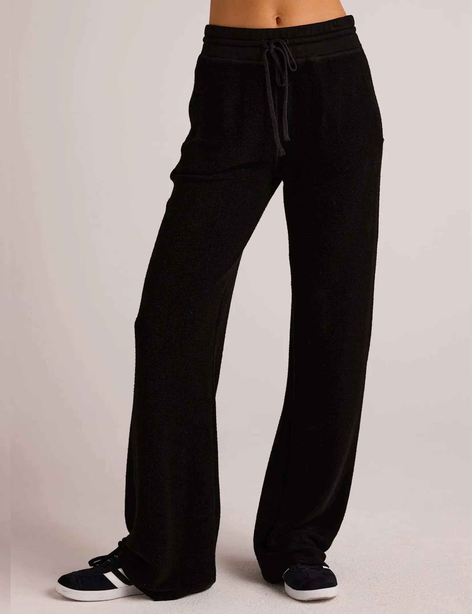 French Terry Wide Leg Sweatpant, Black