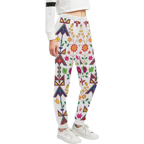 Geometric Floral Spring-White Women's Sweatpants