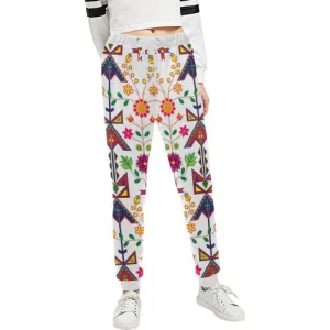 Geometric Floral Spring-White Women's Sweatpants