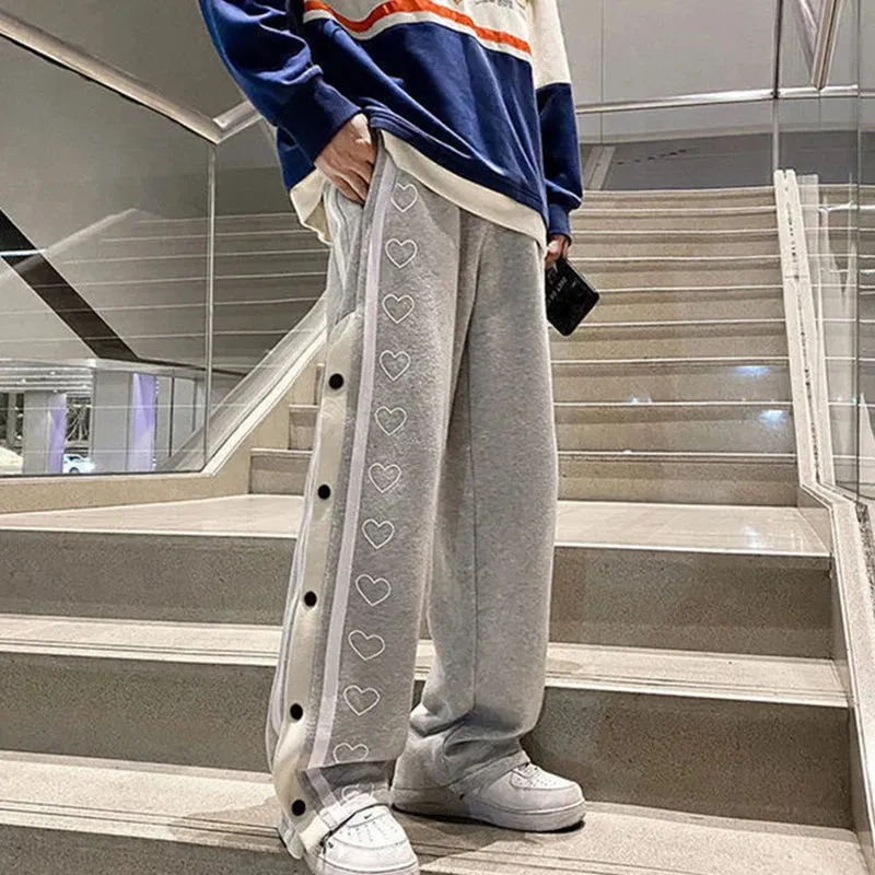 Girlary Harajuku Love Print Side Split Women Wide Leg Pants Bf Oversized Loose Streetwear Straight Trousers Casual All Match Sweatpants