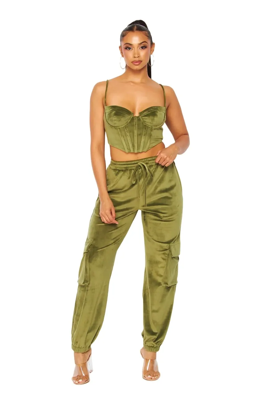 Hot & Delicious Women's It Figures Velour Cargo Pocket Jogger Pants