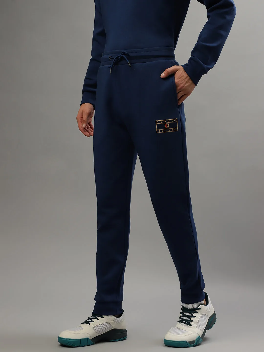 Iconic Men Blue Solid Regular Fit Mid-Rise Trackpant