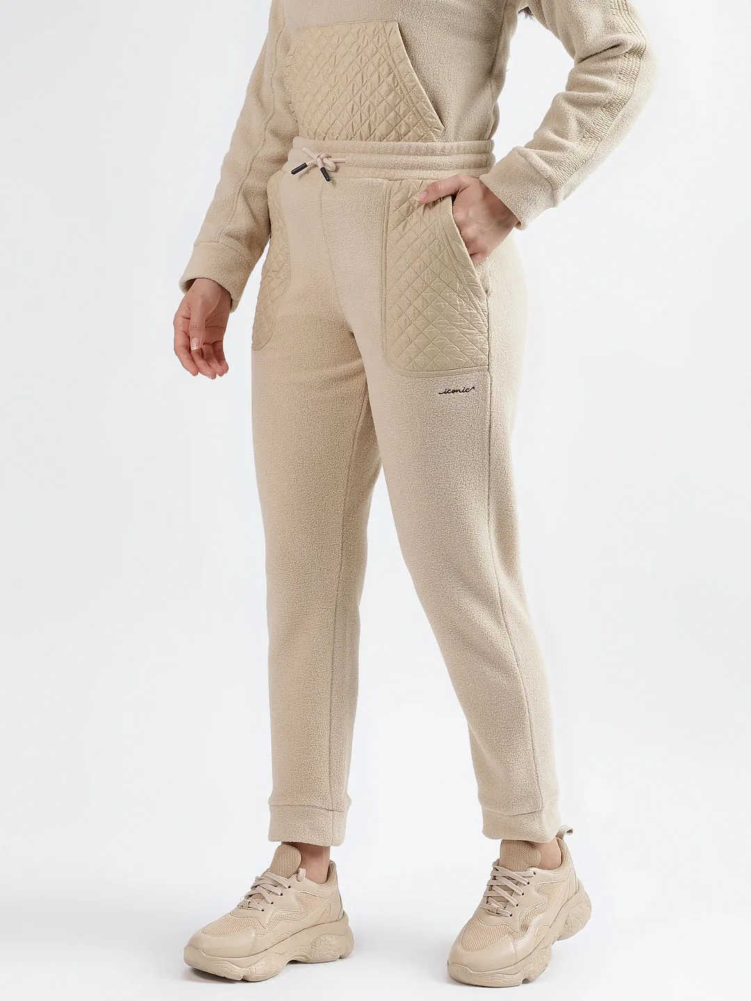 Iconic Women Beige Solid Regular Fit Sweatpant