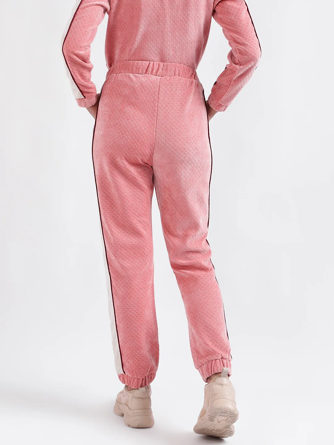 Iconic Women Pink Colour blocked Regular Fit Sweatpant