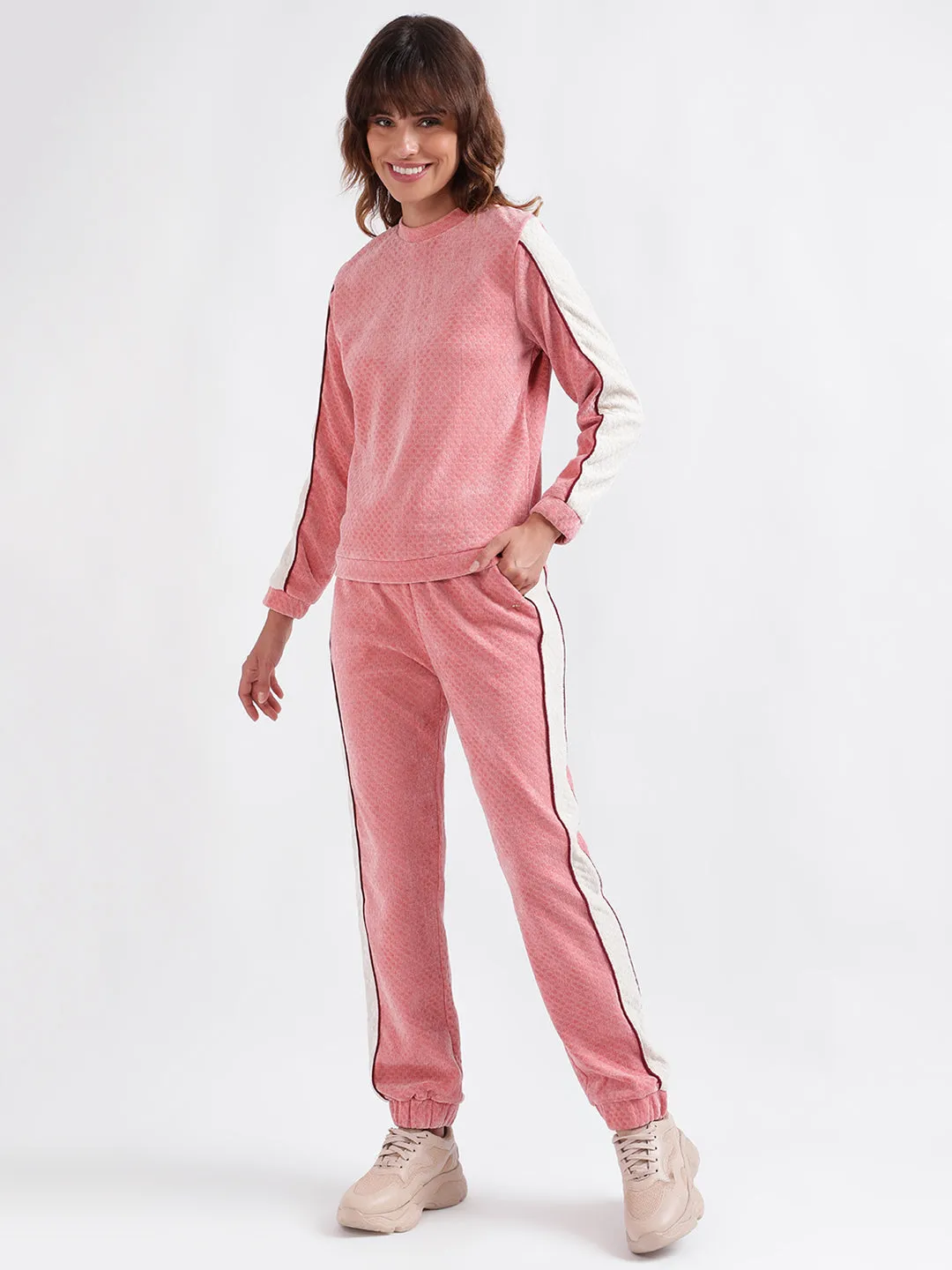 Iconic Women Pink Colour blocked Regular Fit Sweatpant