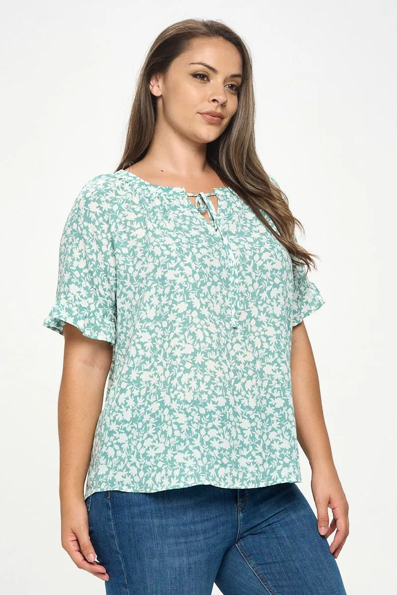 Luciana Ruffle Sleeve Tie Neck Blouse