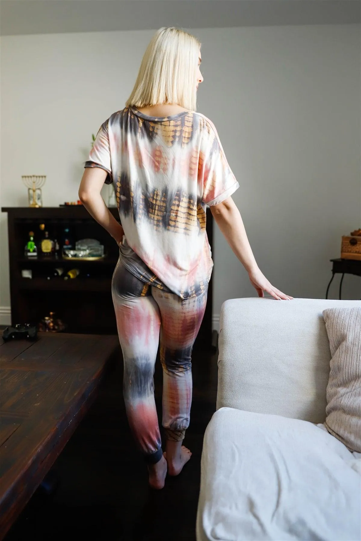 Mauve & Mocha Tie-Dye Short Sleeve Top & Sweatpants Set /1-1-1