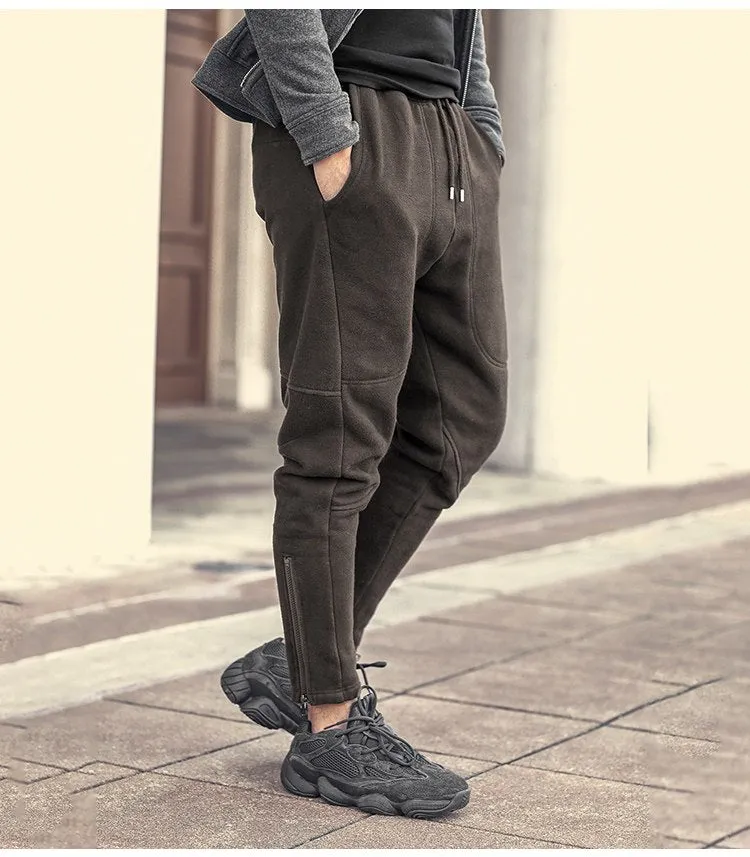 Men's Spring/Autumn Warm Thick Loose Pants With Fleece Inside