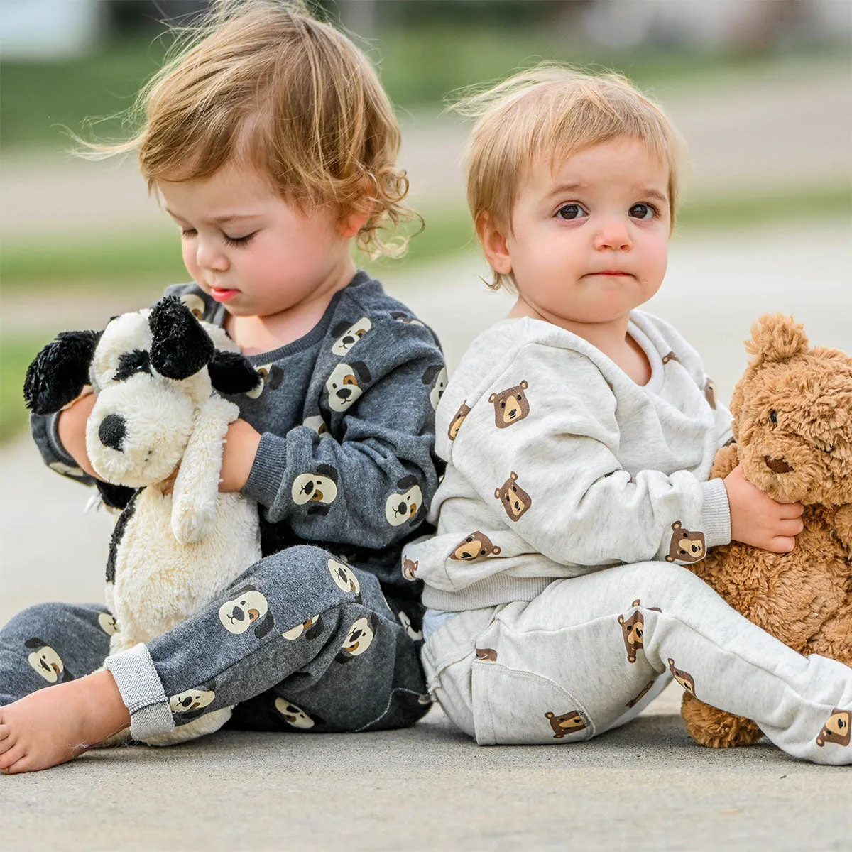 oh baby! Brooklyn Jogger Pants - Puppy Faces Print - Charcoal Pepper