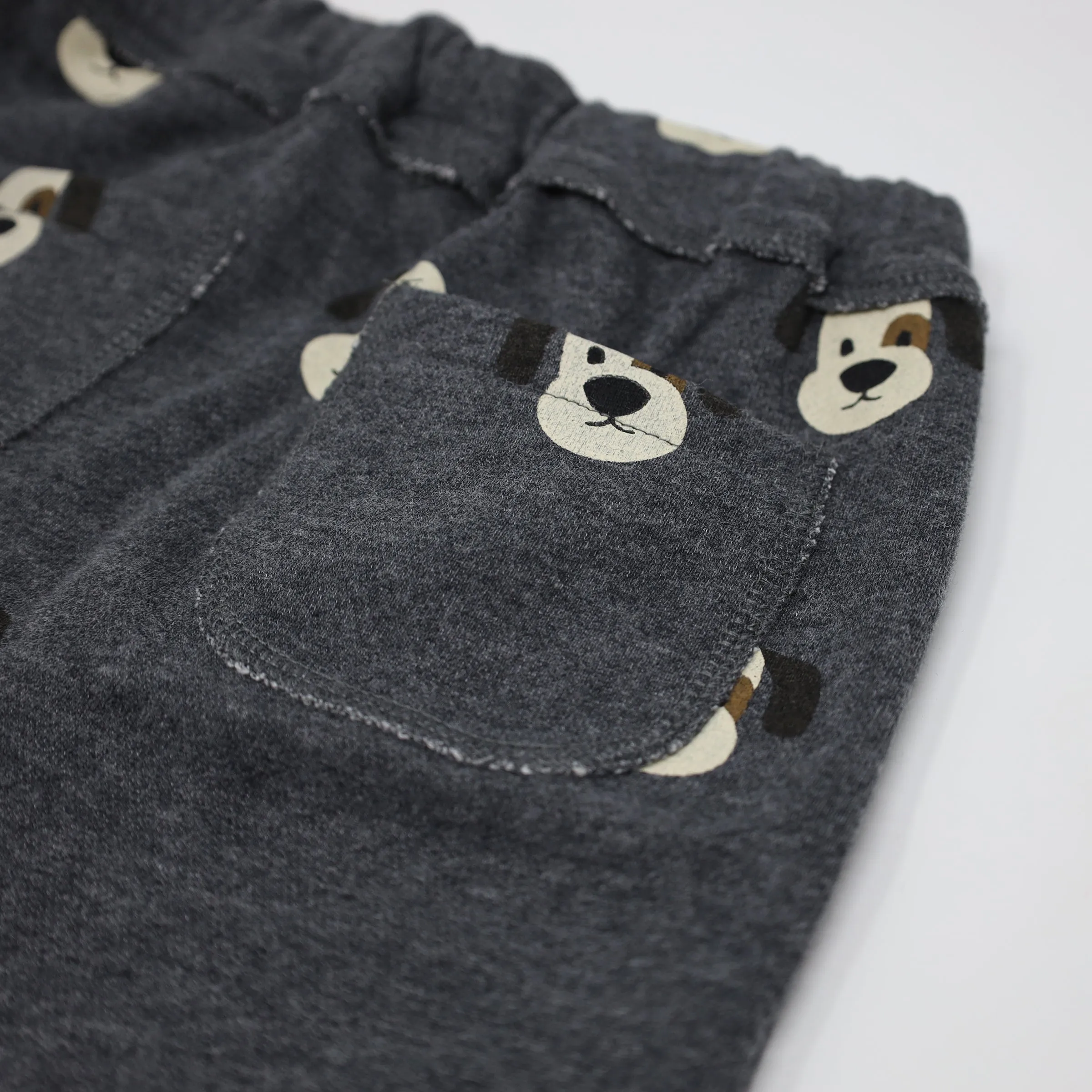 oh baby! Brooklyn Jogger Pants - Puppy Faces Print - Charcoal Pepper