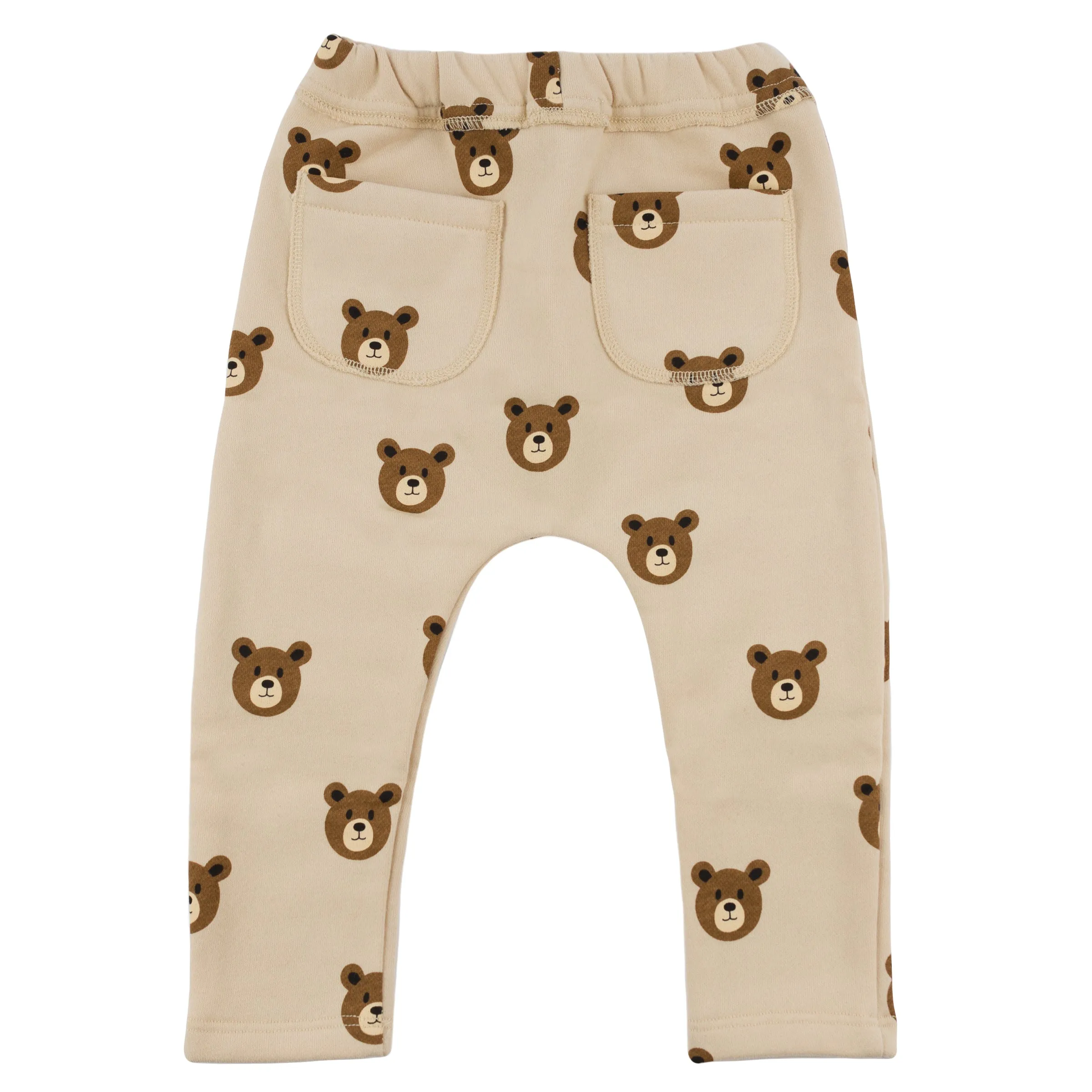 oh baby! Brooklyn Jogger Pants - Teddy Bear Face Print - Biscotti