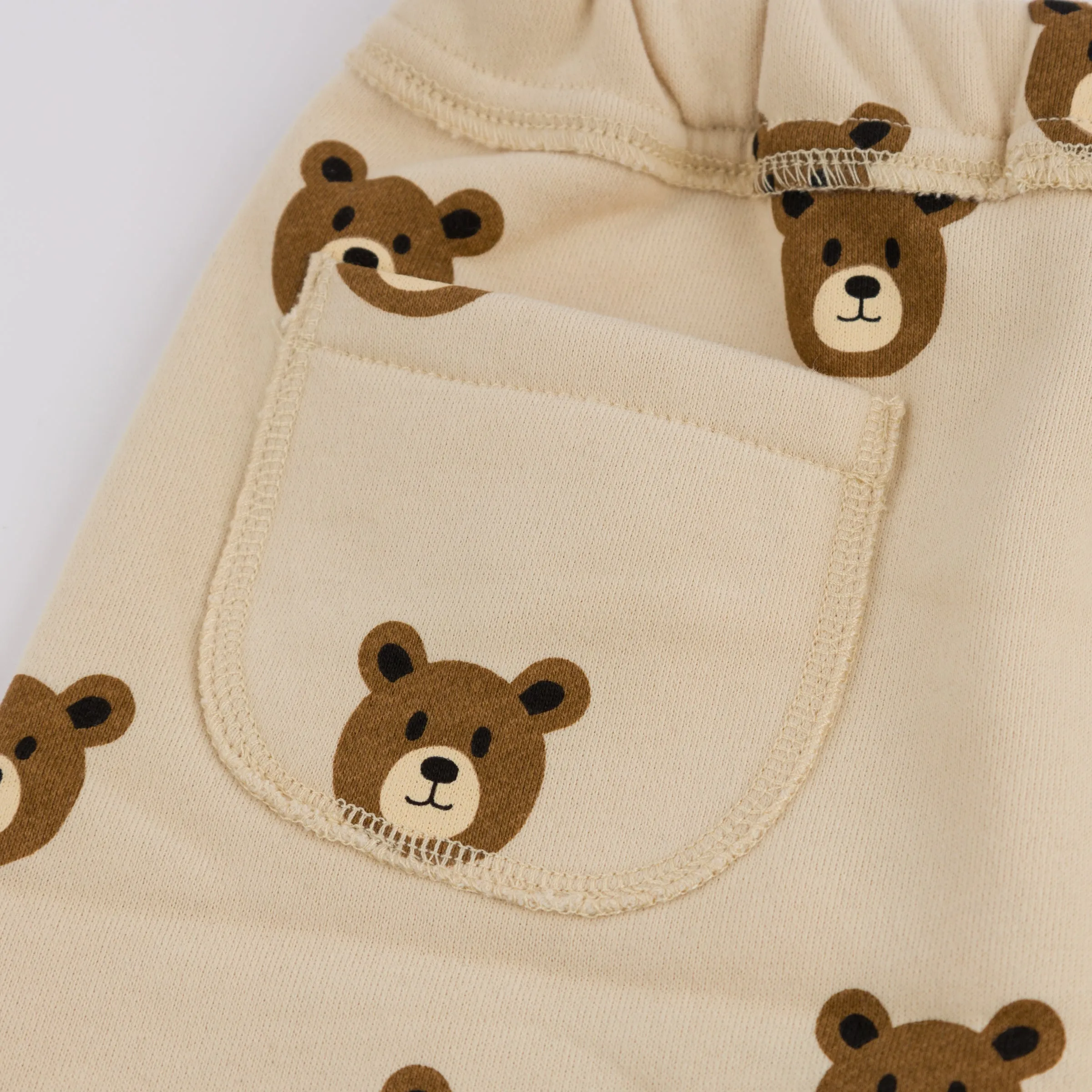 oh baby! Brooklyn Jogger Pants - Teddy Bear Face Print - Biscotti