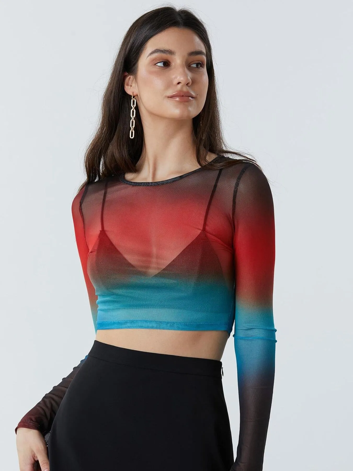 Ombre Sheer Round Neck Crop Top