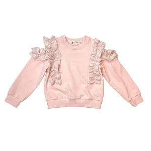 Open Shoulder Cotton Lace Trim Sweatshirt