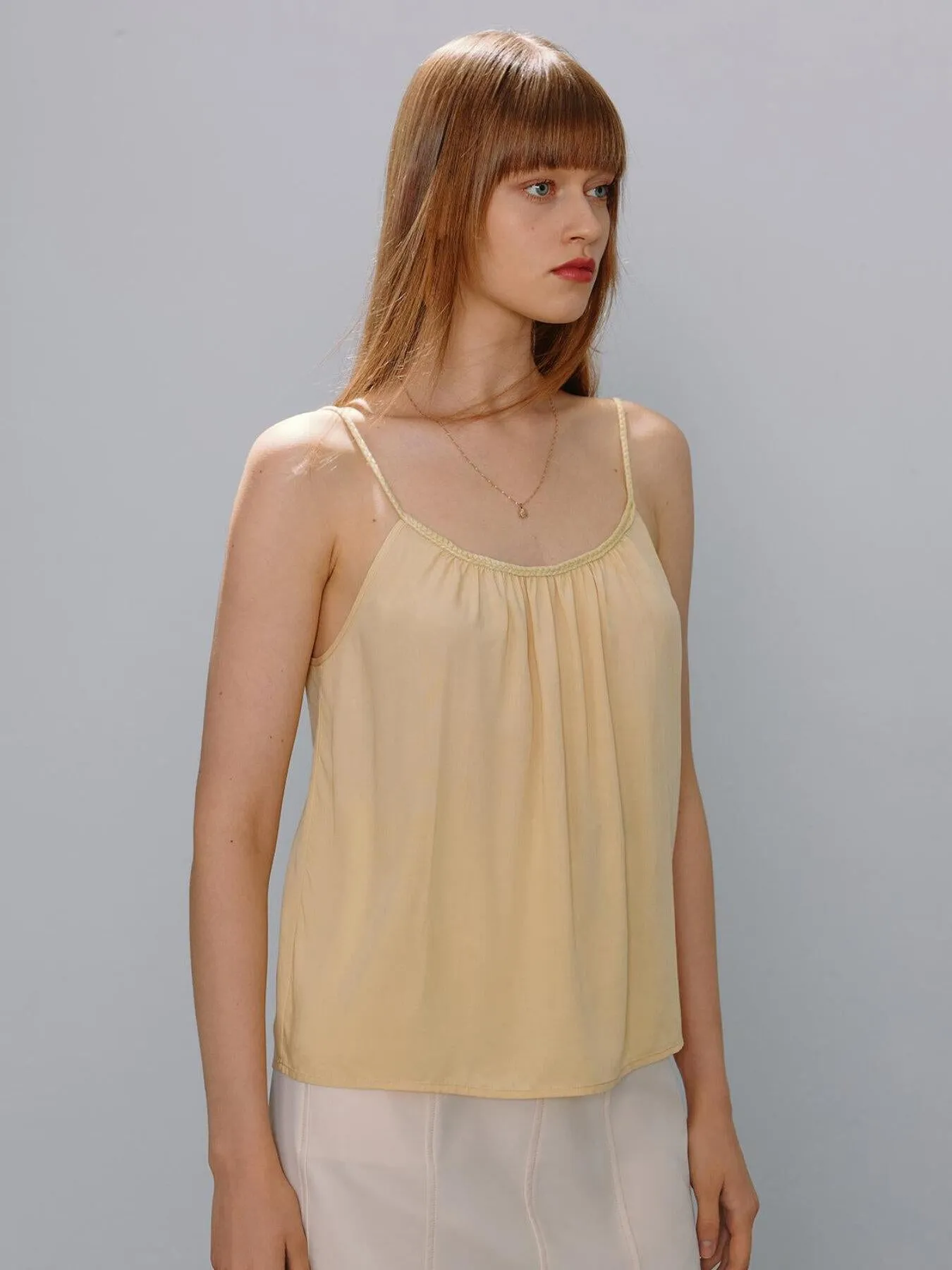 Plain Backless Plicated Cami Top