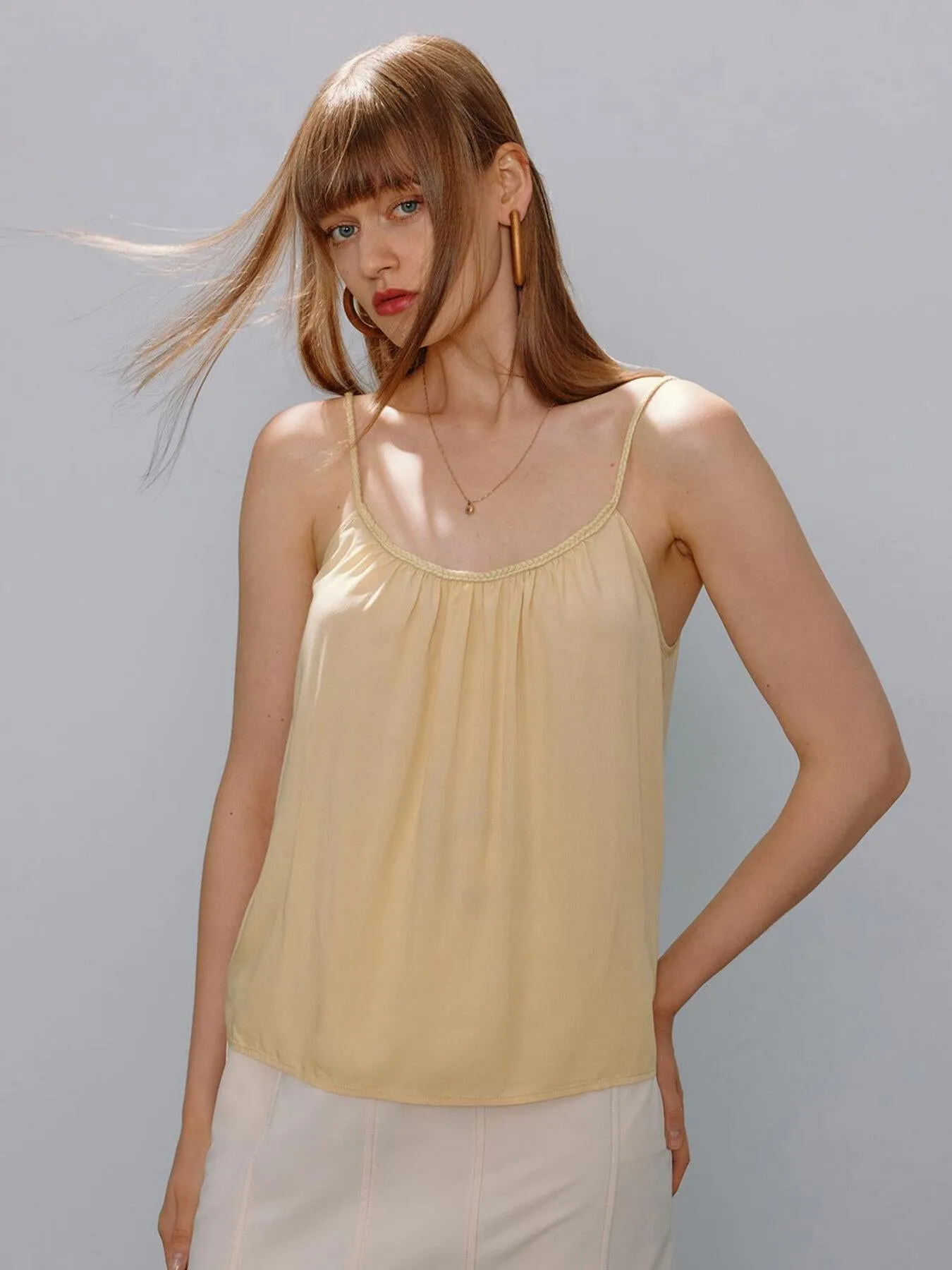 Plain Backless Plicated Cami Top