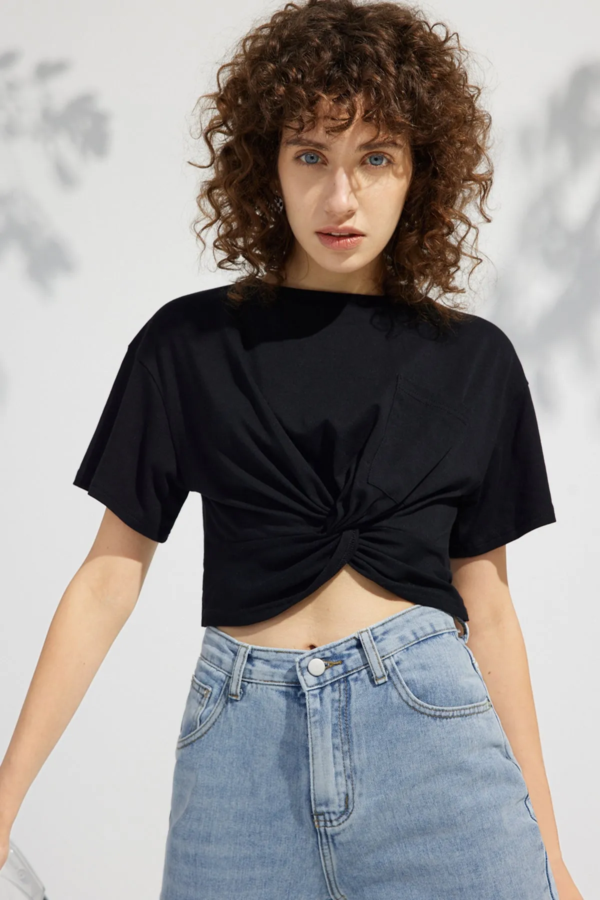 Plain Twist Front Short Sleeve T Shirt