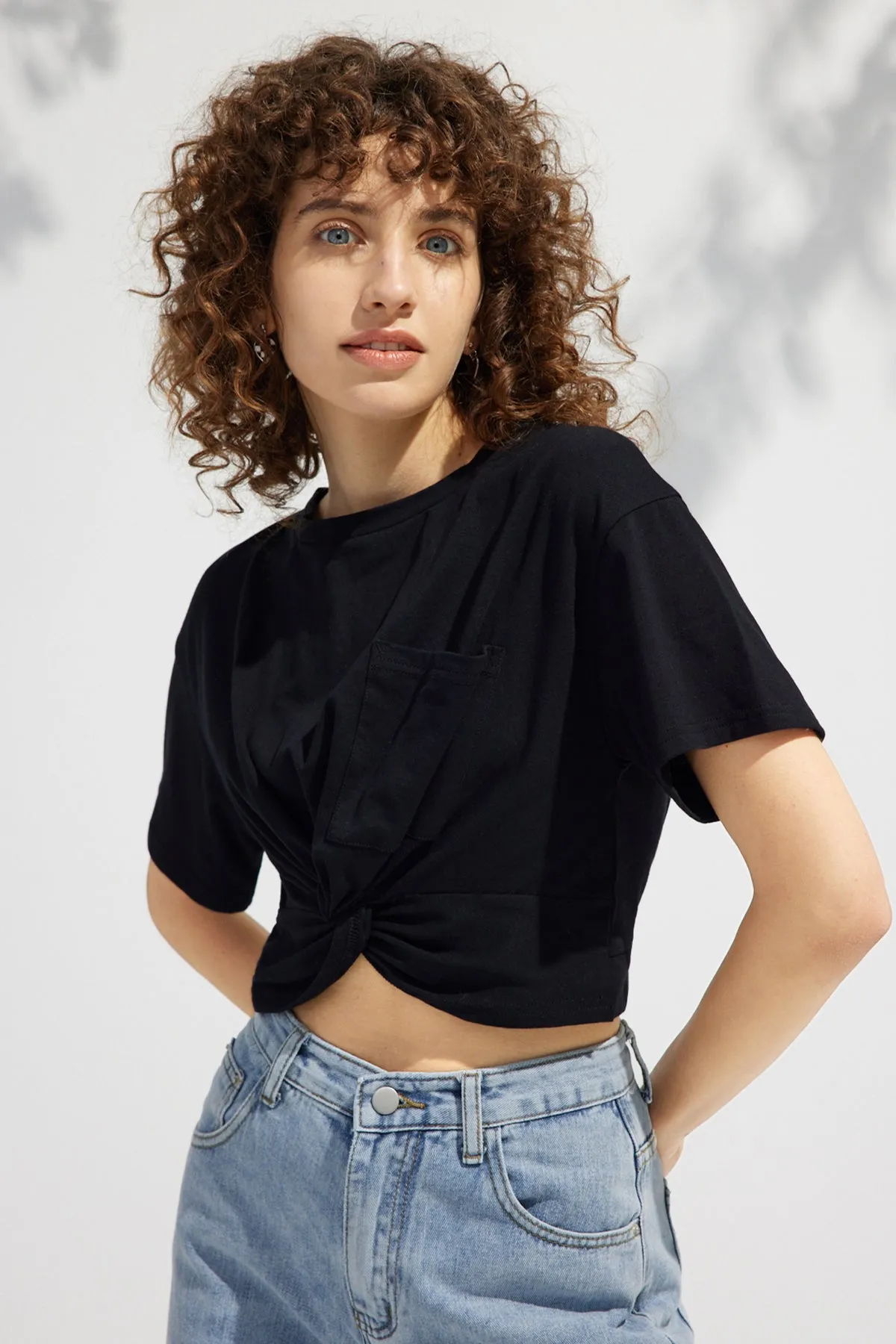 Plain Twist Front Short Sleeve T Shirt