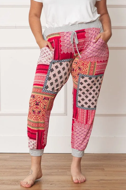 Plus Size Quilted Print Joggers